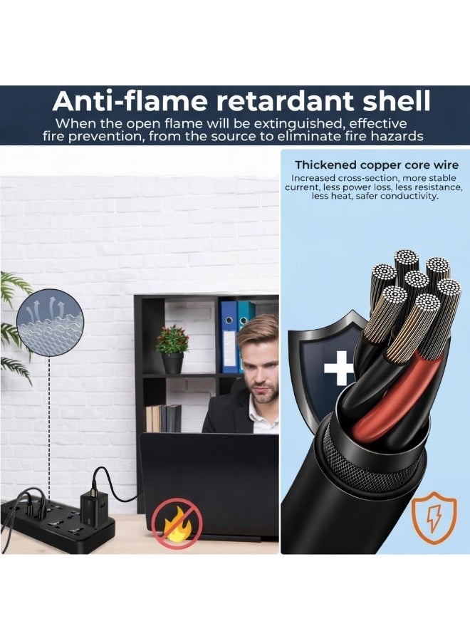 6 Way Extension Lead with USB & Type-C Fast Charging, Surge Protected UK 3 Pin Power Strip, Multi Plug Socket with 2M Heavy Duty Cable for Home, Office, Kitchen & Travel - Image 4